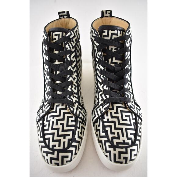 Christian Louboutin Mens Rantus Orlato Flat Tissu Black White High Sneaker 44 11 - Picture 6 of 13